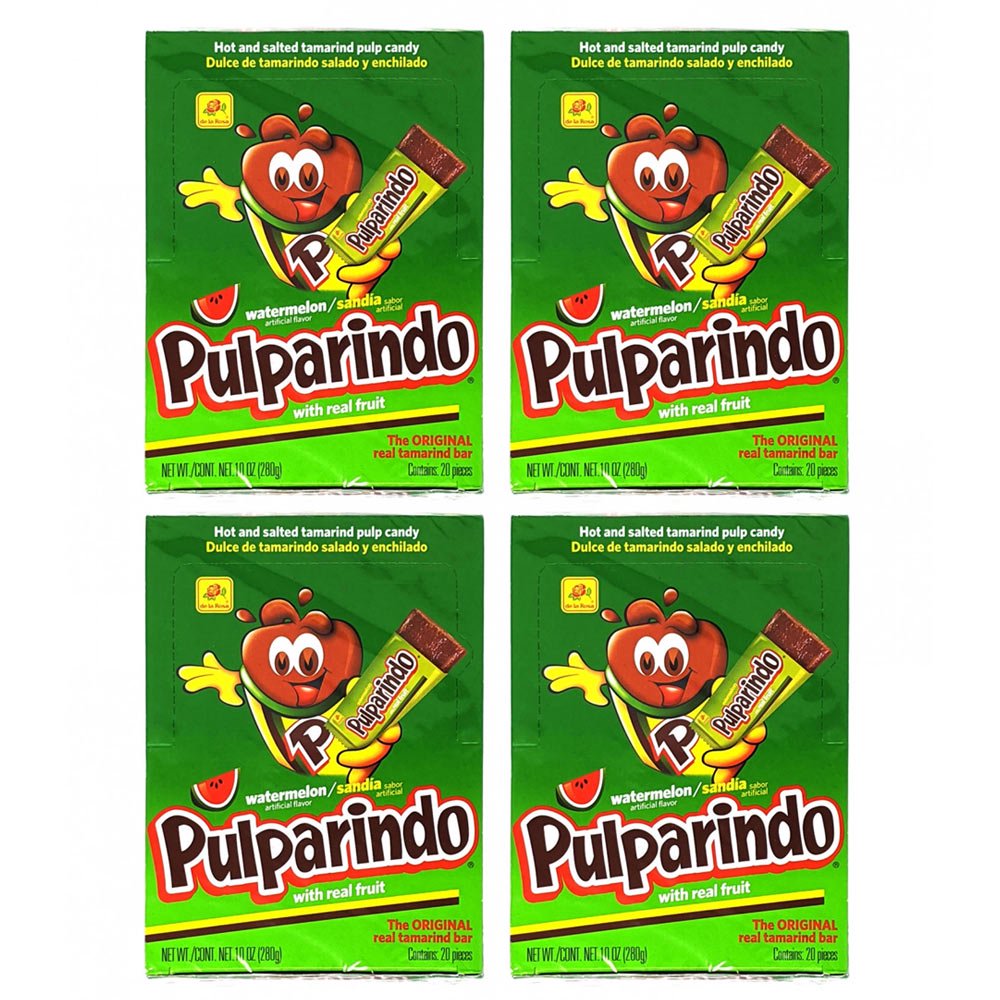 4 Pack Pulparindo Hot Salted Watermelon De La Rosa Mexican Candy Sandia 80pcs