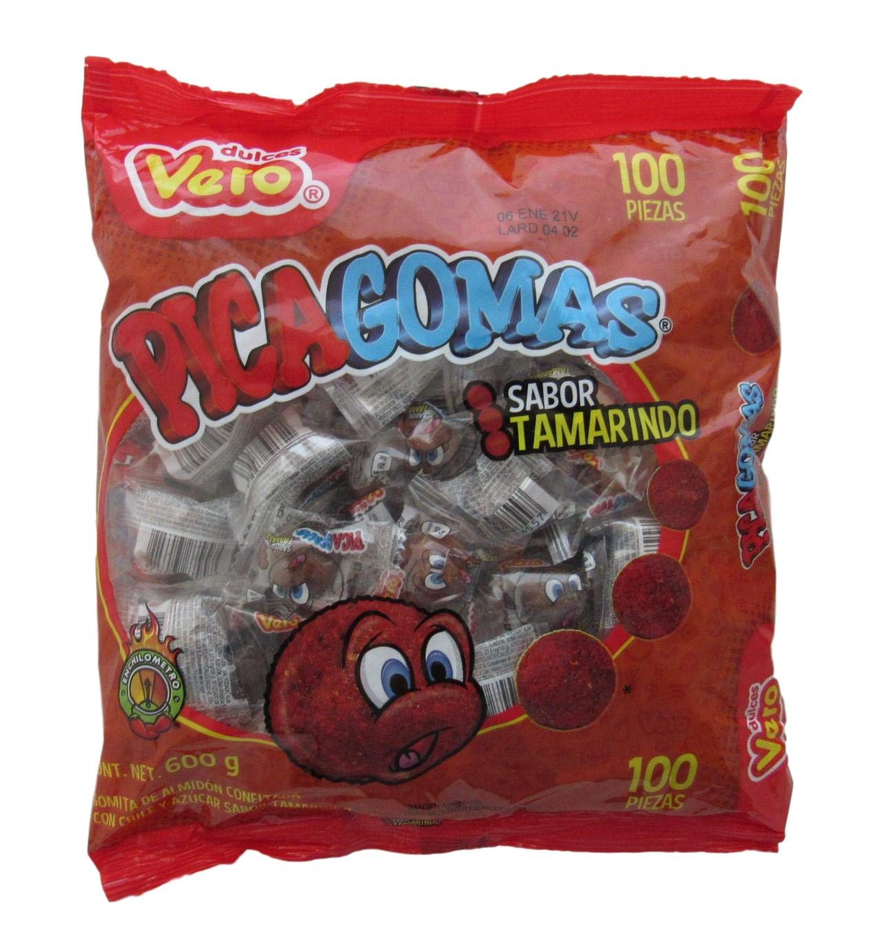 Pica Goma Tamarindo, 100 Pieces Bundled with Pica Fresa Strawberry, 105 Pieces by Dulces Vero