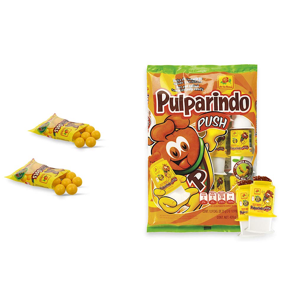 Pulparindo Push Hot and Salted Tamarind Pulp Candy - 12 ct And 2 Pulparindots pockets