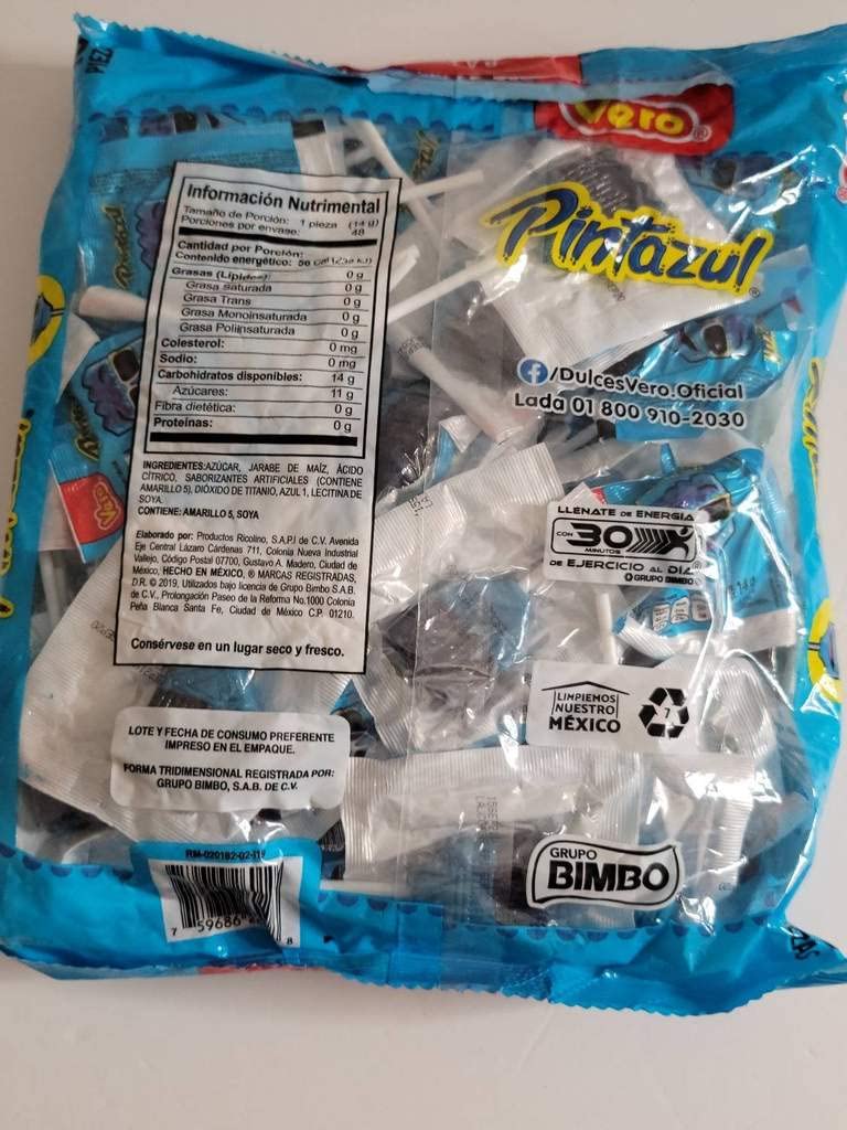 1x bag of 48 pcs Paletas VERO Pinta Azul Brochas Sabor Frambuesa El Original Rellenas Sweet Best Lollipops Top Mexican Candy Favorites! New,Multi,1 bag