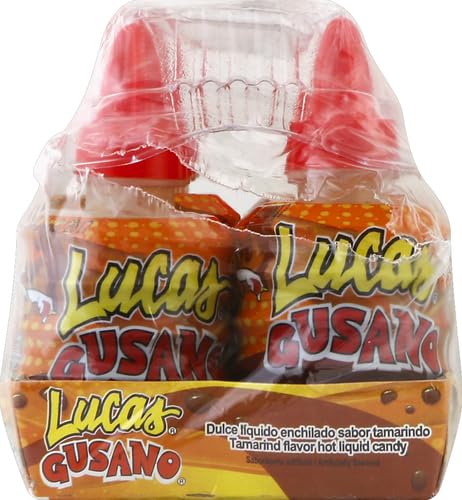 Lucas Gusano Fruity Tamarind Flavored Liquid Candy, 1.26oz - 10 Pieces Pack for Treats, Fruit, Snack, Parties, Piñatas