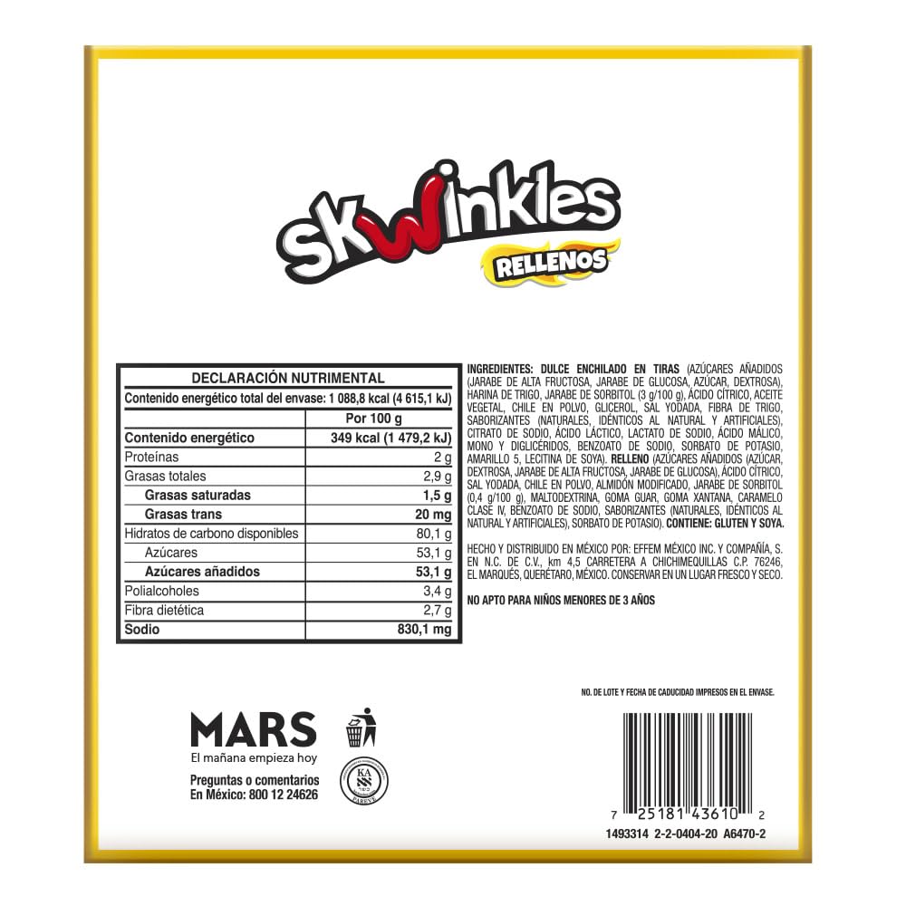 Lucas Skwinkles Pineapple - Tamarind Filled Flavored Sweet & Sour Candy Strips, 0.92oz - 12 Pieces for Treats, Fruit, Parties, Piñatas (Pack of 2)