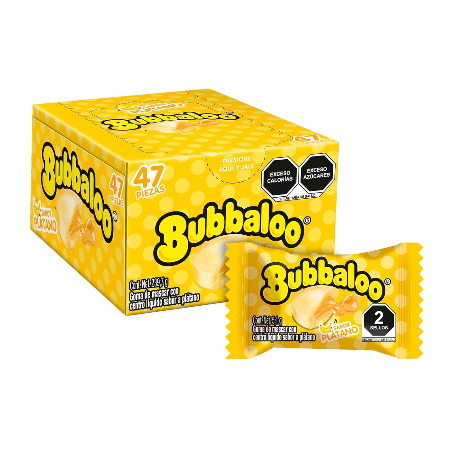 Bubbaloo Adams- goma de mascar 47 pz- sabores varios (Platano, 47pz)