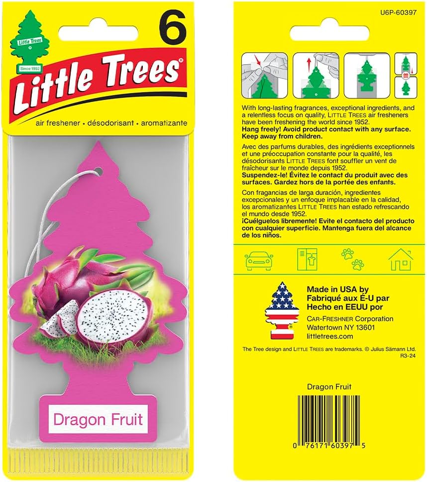 LITTLE TREES Car Air Freshener | Hanging Tree Provides Long Lasting Scent for Auto and Home | Dragon Fruit, 24 Air Fresheners