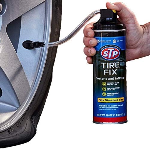 STP Tire Fix Flat Tire Sealant and Inflator, 16 oz, Instantly Seals Leaks and Inflates Pressure, Essential Item for Your Roadside Emergency Kit