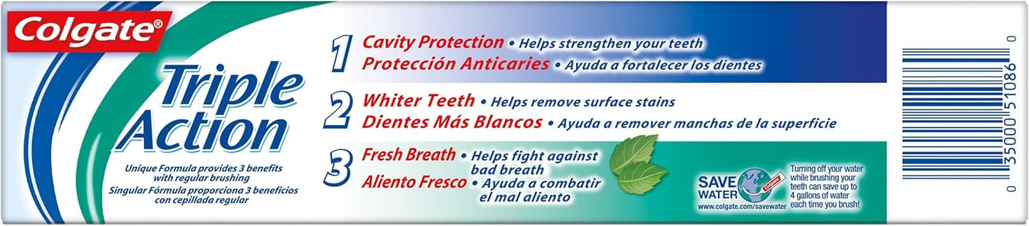 Colgate Triple Action Toothpaste, Mint, 8 Ounce