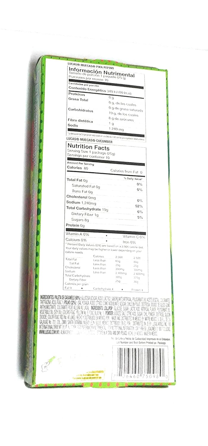 Lucas Muecas Pepino Cucumber Flavored Lollipop with Chili Powder Mexican Candy, 10 Pieces