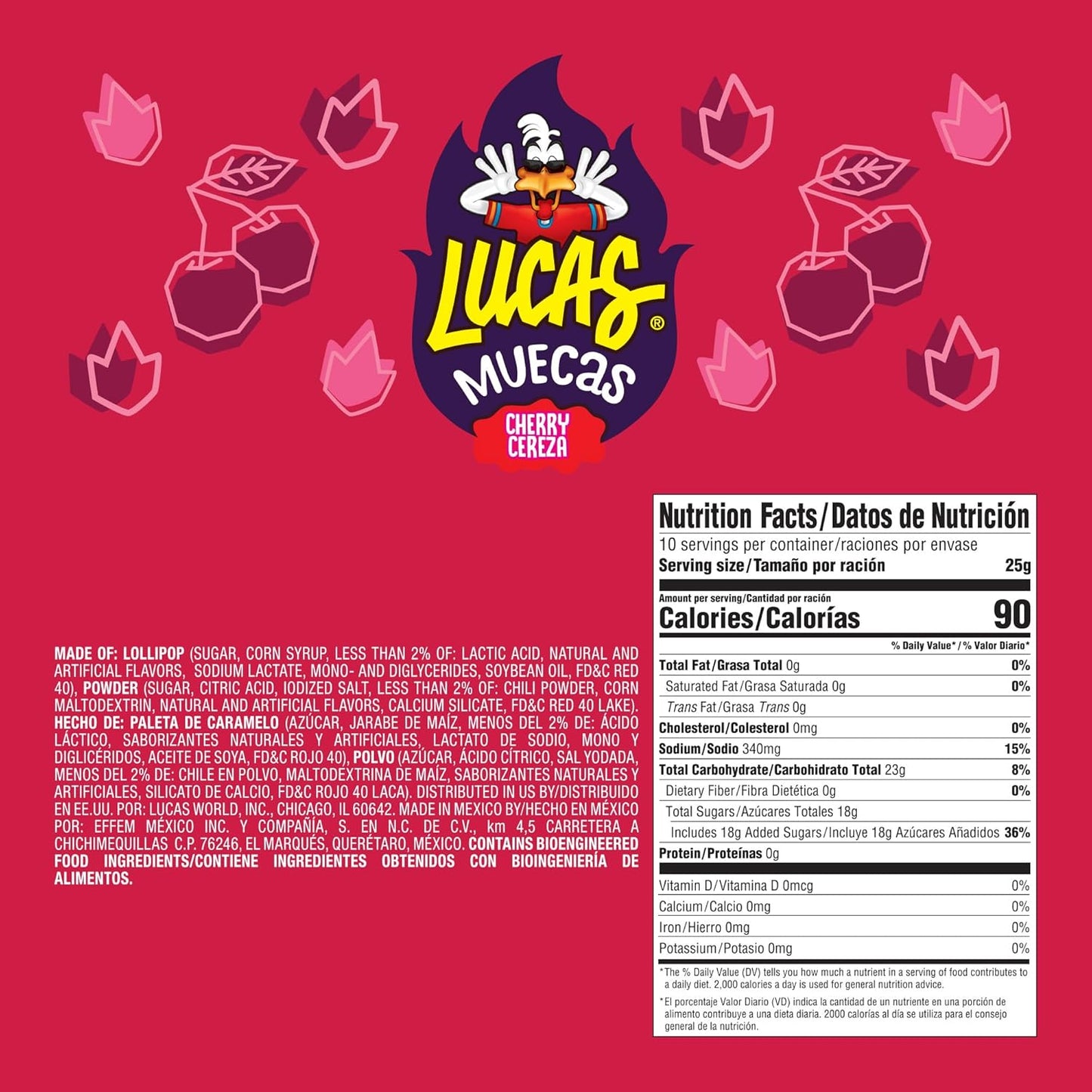 Lucas Muecas Cherry Flavor Lollipop With Chili Powder, 8.8 Ounce