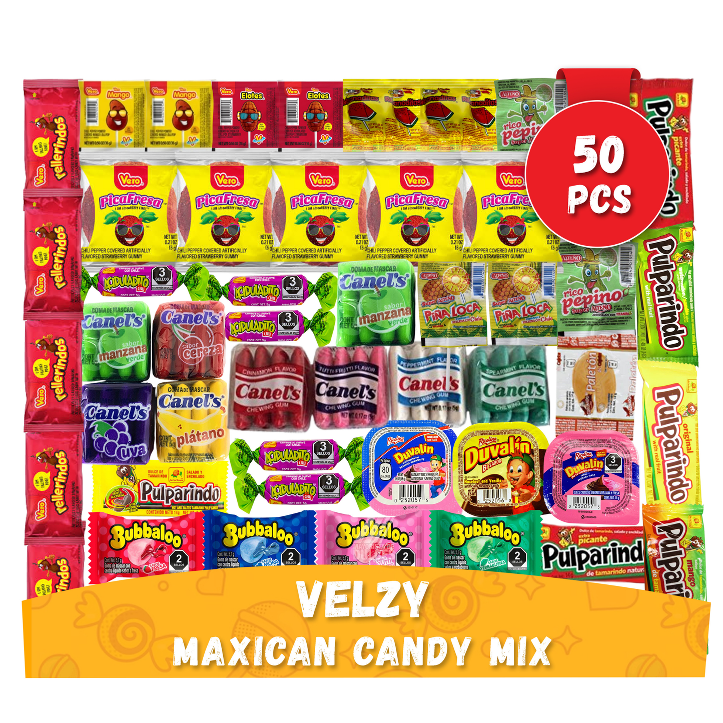 Bulk Mexican Candy Mix – Dulces Mexicanos Surtidos, Mexican Candy Variety Pack (50 Count) with Vero Lollipops, Lucas, Pulparindo Tamarindo, Mazapan, Spicy Snacks & a lot more.