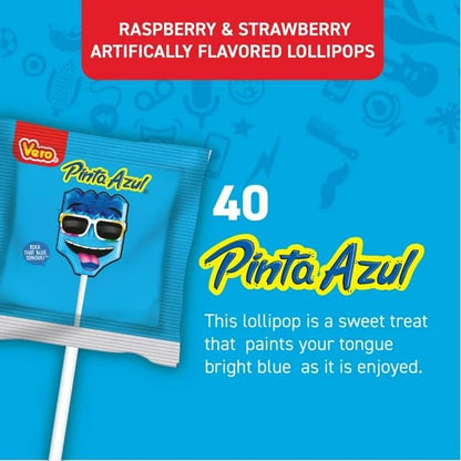 Generic Vero Pinta Azul Fresa Lollipops Paleta Strawberry and Raspberry Flavor (40 count/19.6oz)