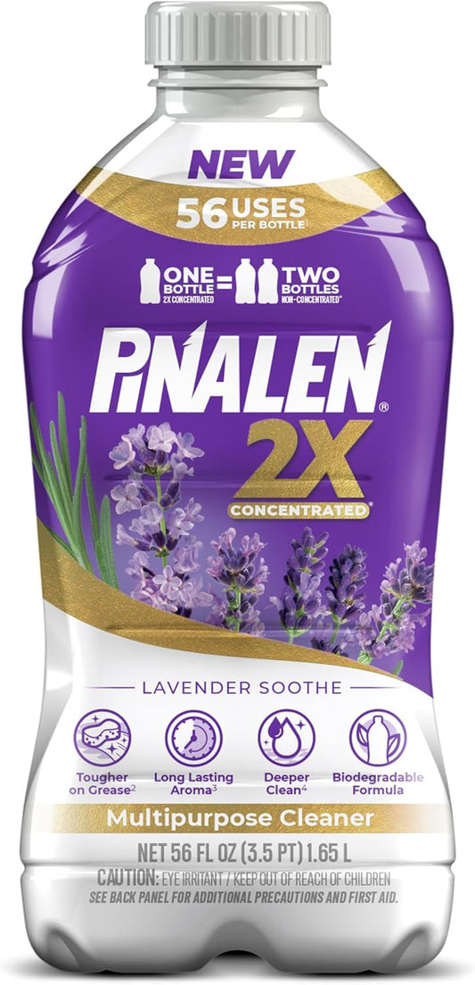 PINALEN 2X Max Aromas Concentrated Multipurpose Cleaner - Lavender Soothe Scent - 56 fl oz - All Purpose Cleaner for Kitchen, Bathroom, Floors & Outdoors