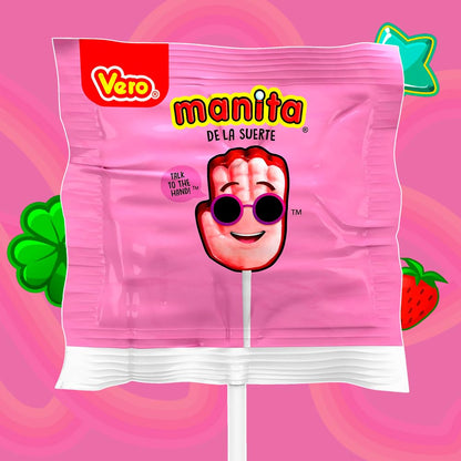 Vero Manita Paletas Strawberry & Cherry Flavored Lollipop (40 Count Bag) - Individually Wrapped Lollipops - Mexican Candy - Paletas Mexicanas Sabor Fresa