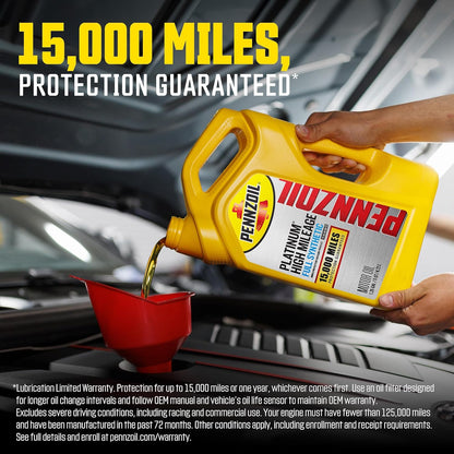 Pennzoil Platinum High Mileage Full Synthetic 10W-30 Motor Oil, 1 Quart (6 Pack)