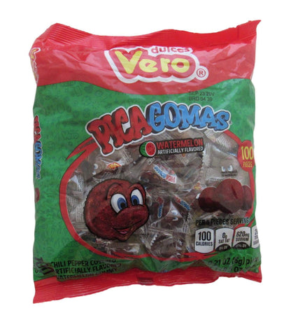 Dulces Vero Pica Gomas Tamarindo Chili, and Pica Gomas Watermelon Chili, Gummy Mexican Candy Bundle, 100 Pieces per bag, 1lb, 5.15 oz. each