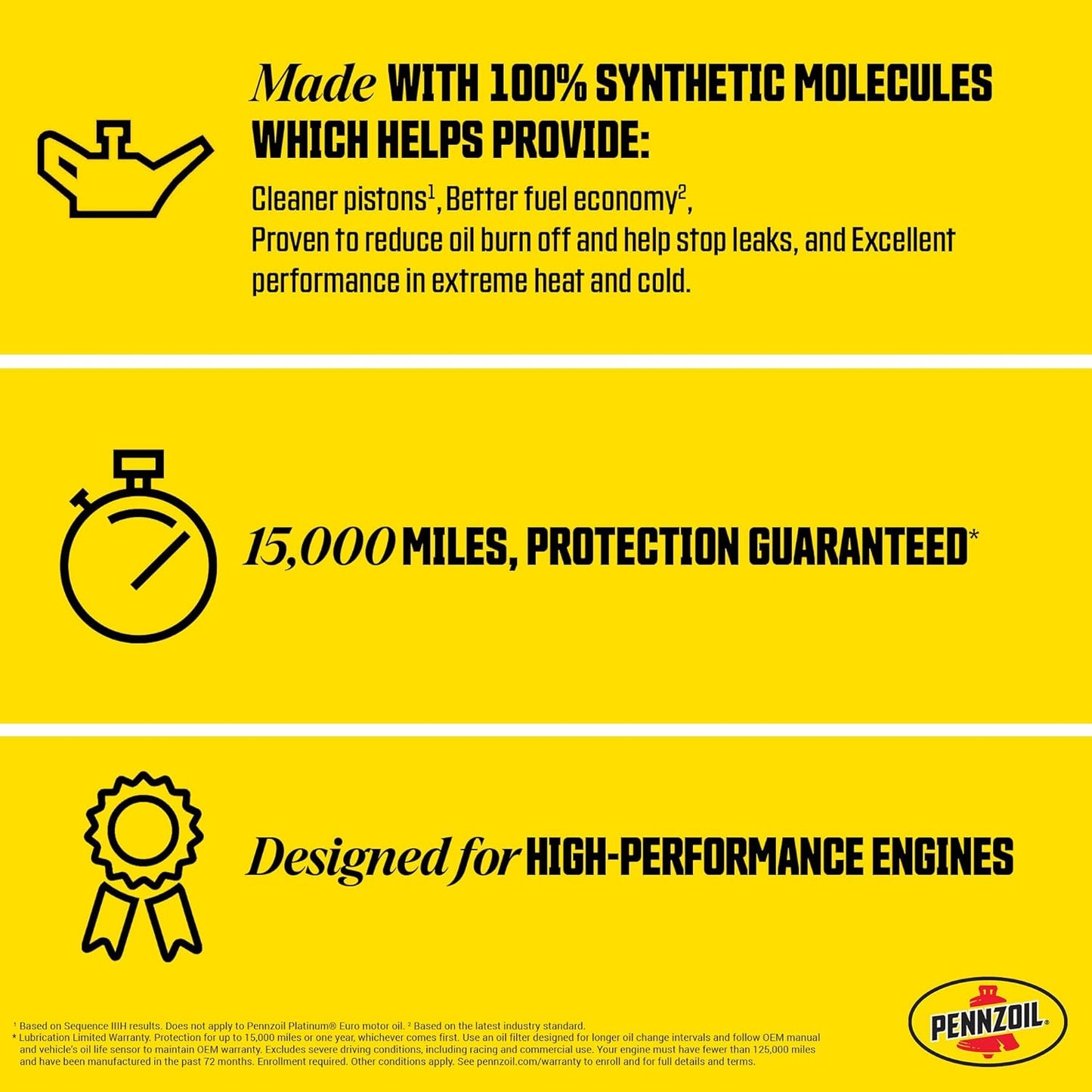 Pennzoil Platinum High Mileage Full Synthetic 10W-30 Motor Oil, 1 Quart (6 Pack)