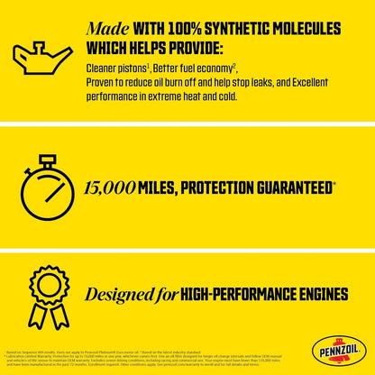 Pennzoil Platinum High Mileage Full Synthetic 10W-30 Motor Oil, 1 Quart (6 Pack)