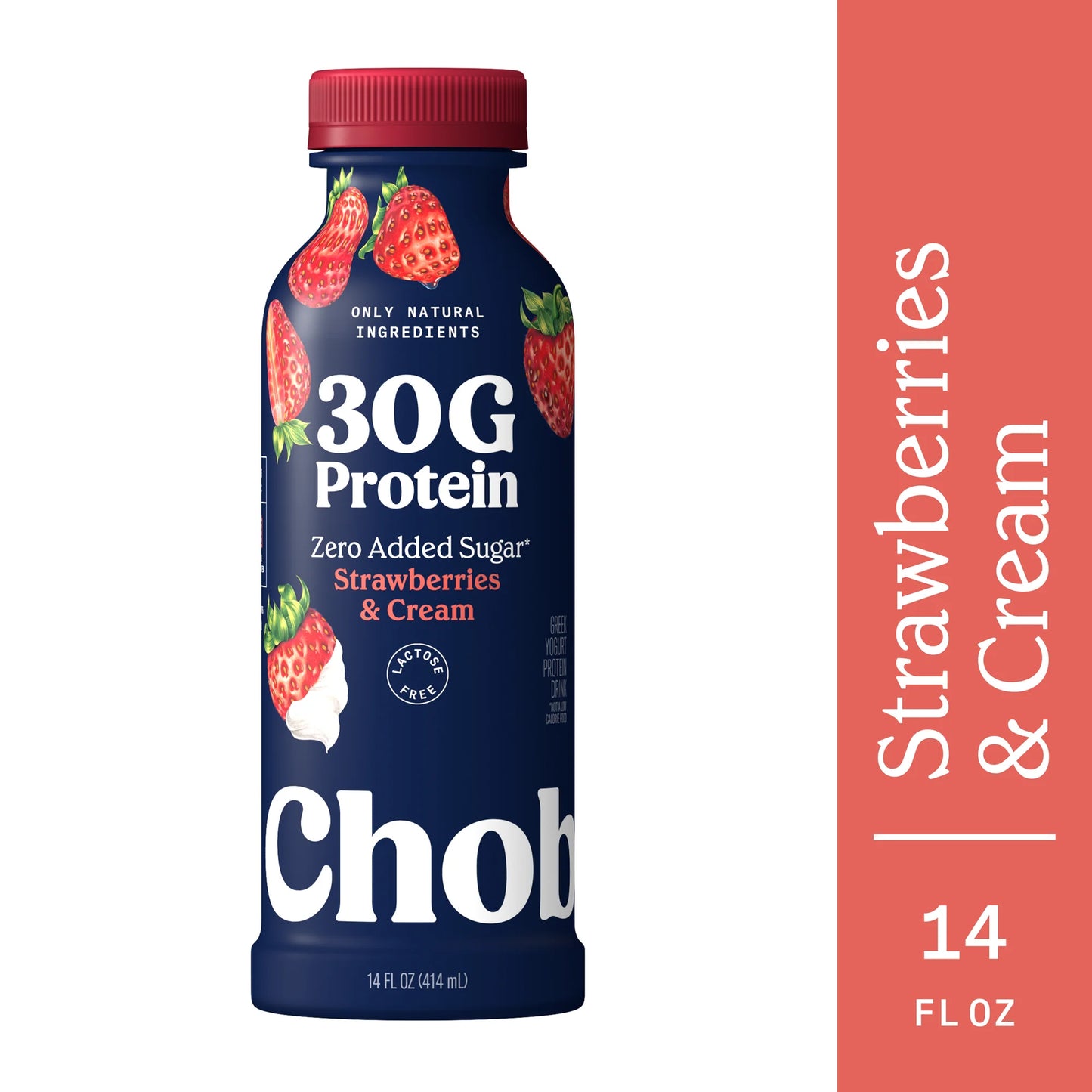 Chobani 30G Protein Low-Fat Greek Yogurt Drink Strawberries & Cream 14 fl oz Bottle