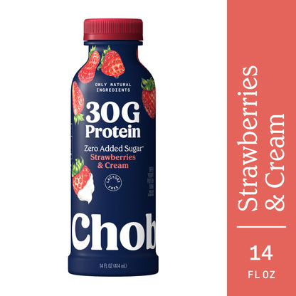 Chobani 30G Protein Low-Fat Greek Yogurt Drink Strawberries & Cream 14 fl oz Bottle