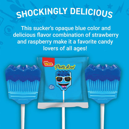 Vero Pintazul Lollipops - Individually Wrapped Mexican Candy That Colors Your Tongue Blue - Strawberry and Raspberry Flavor - 40 Pack (19.75 oz)