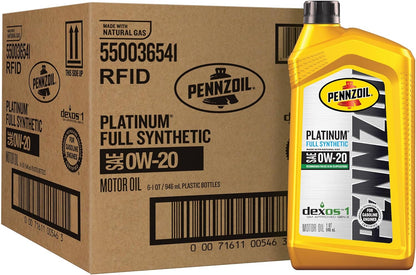 Pennzoil Platinum Full Synthetic 0W-20 Motor Oil (1-Quart, Case of 6)