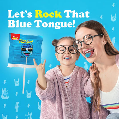 Vero Pintazul Lollipops - Individually Wrapped Mexican Candy That Colors Your Tongue Blue - Strawberry and Raspberry Flavor - 40 Pack (19.75 oz)