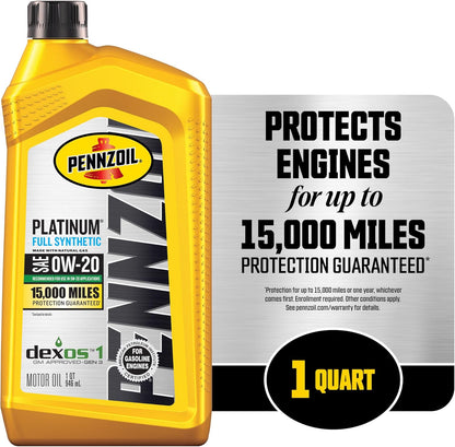 Pennzoil Platinum Full Synthetic 0W-20 Motor Oil (1-Quart, Case of 6)