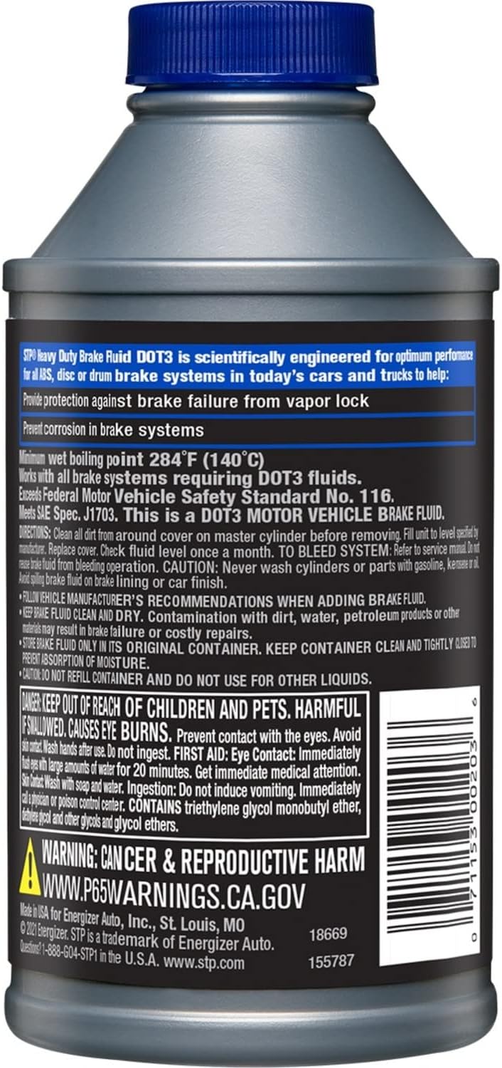 STP Heavy Duty Brake Fluid, Dot 3 Brake Fluid Protects Brake Systems, ABS, Disc and Drum Systems, 12 Oz, STP