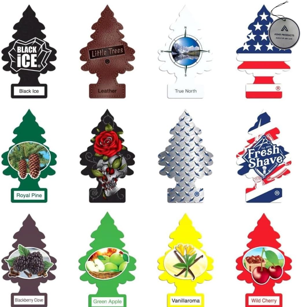 Little Trees Masculine Scent Pack of 12 Freshener - 12 Different Masculine Scents of Air Fresheners – Car, Trucks, RV, Home Air Freshener AHSR Products Bundle + AHSR Air Freshener