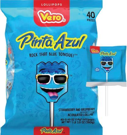 Vero Pinta Azul Strawberry Raspberry Candy Lollipops 40 Count Bag