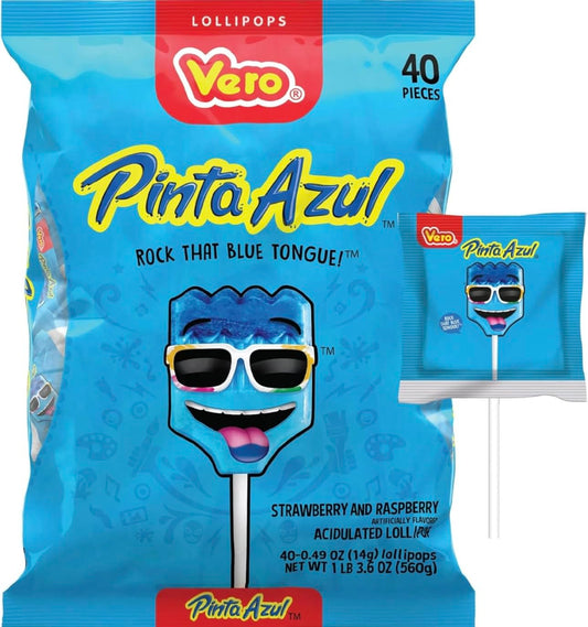 Vero Pinta Azul Strawberry Raspberry Candy Lollipops 40 Count Bag