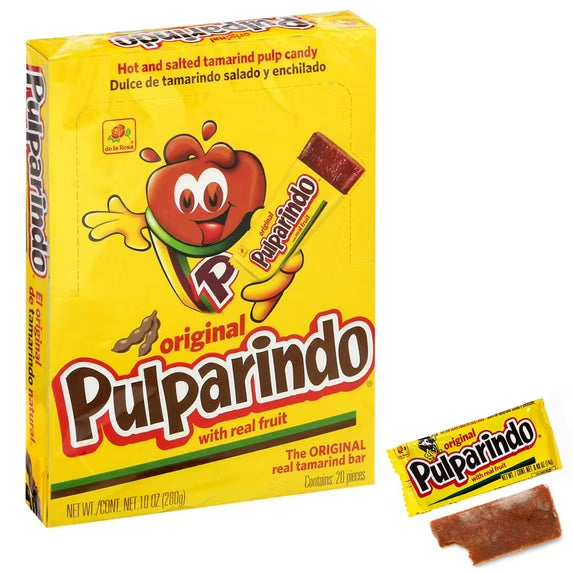 20 PC Pulparindo Mexican Candy Original Flavor Tamarindo Bar Extra Hot & Salted