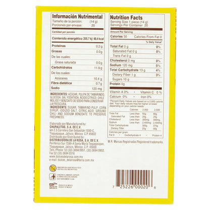 De La Rosa Pulparindo Tamarind Candy, Original Hot and Salted Mexican Candy, 20 Count