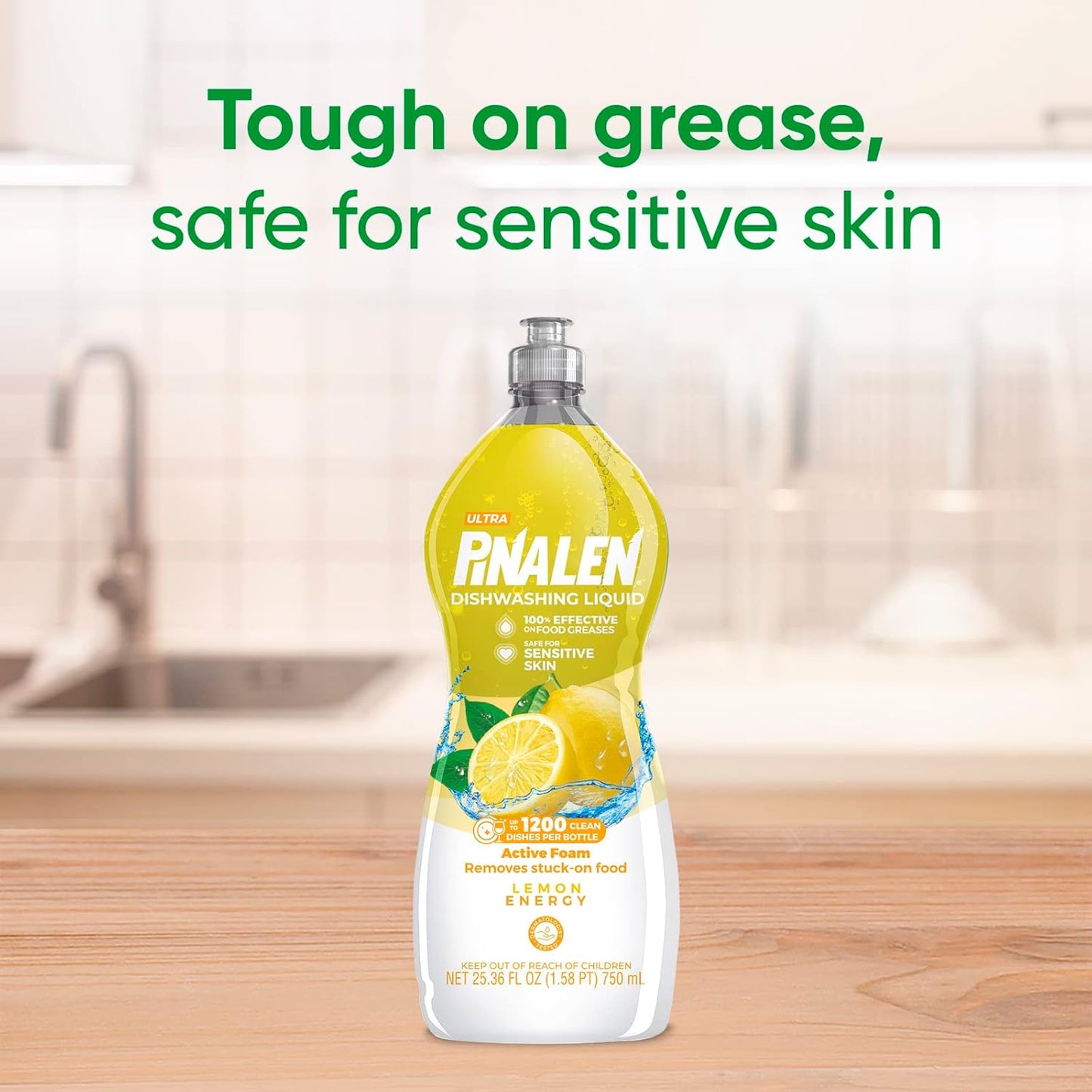 PINALEN Dishwashing Liquid Soap - Lemon Energy Scent - 25.3 fl oz - Active Foam Dishwashing Soap - Removes Grease & Stuck-On Food - Safe for Sensitive Skin