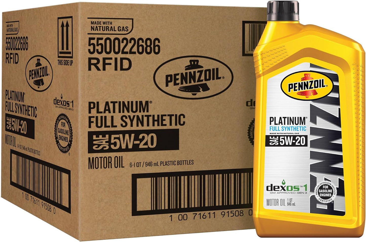 Pennzoil Platinum Full Synthetic 5W-20 Motor Oil (1-Quart, Case of 6)