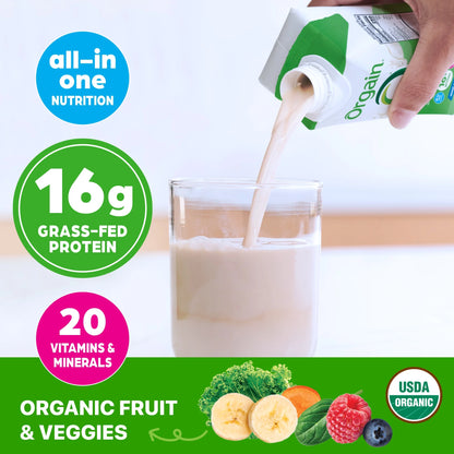 Orgain Organic Nutritional 16g Grass Fed Protein Shake Drink, Vanilla Bean 11oz, 4ct