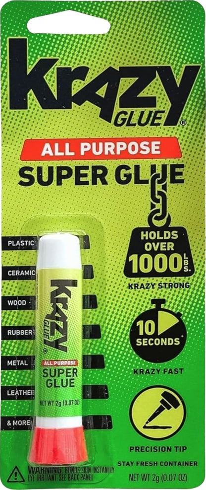 Krazy Glue KG58548R All-Purpose 0.07 Oz Super Glue Tube; Great for Everyday Household Repairs; Forms an Extra-Strong Bond on Wood, Rubber, Glass, Metal, Plastic and Ceramic