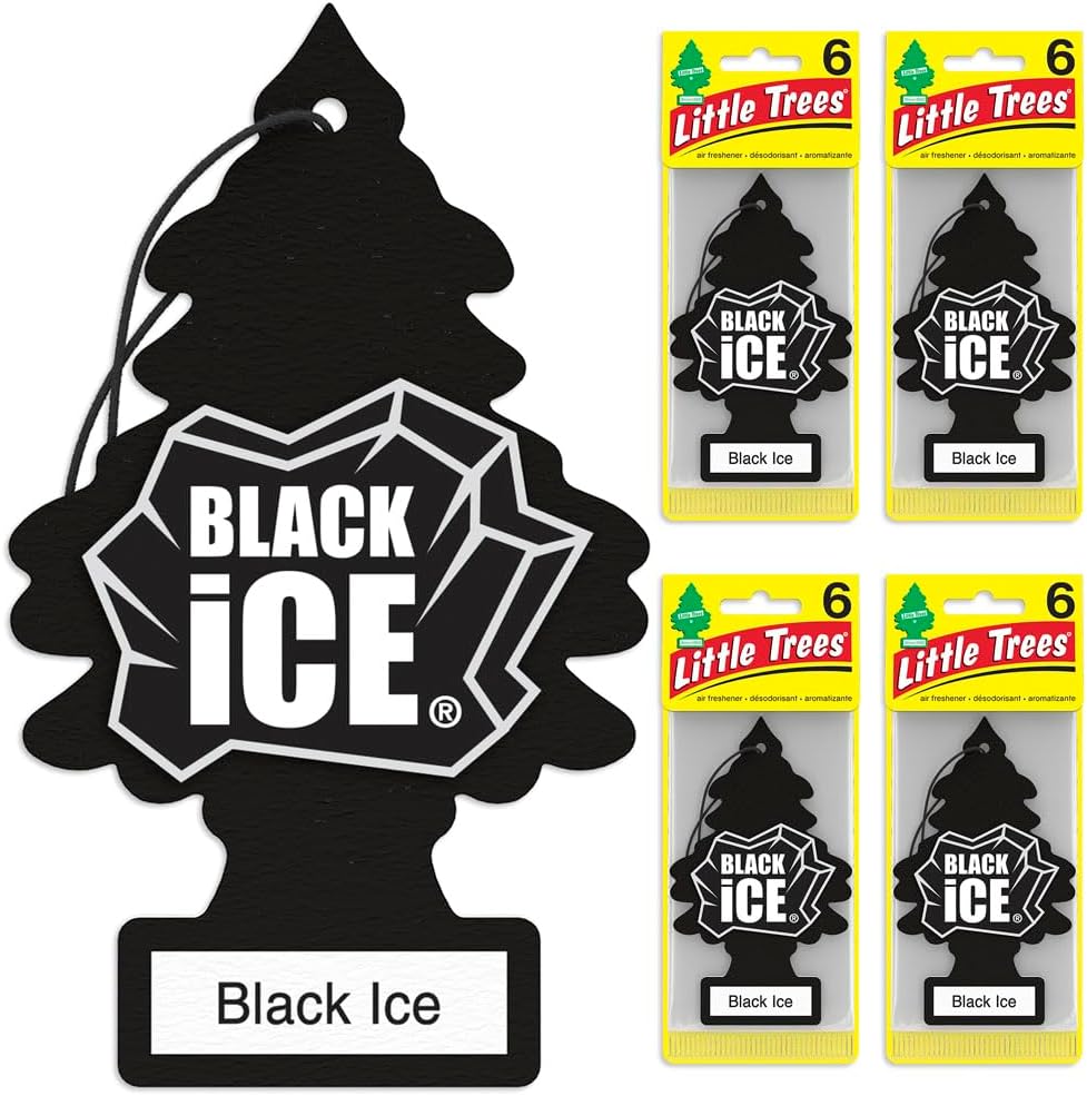LITTLE TREES Car Air Freshener | Hanging Tree Provides Long Lasting Scent for Auto and Home | Black Ice, 24 Air Fresheners