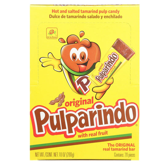 De la Rosa Pulparindo Tamarind Mexican Candy - Original Flavor - One 10 oz (280g) Box with 20 Individually Wrapped Bars