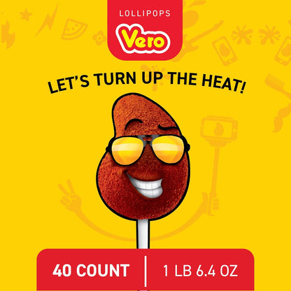 Vero Mango Lollipops Coated with Chili Powder, Hot and Sweet Candy Treat, Artificially Flavored, 7 Bags, 40 Count Each, Net Weight of 8 Pounds 9.9 Ounces