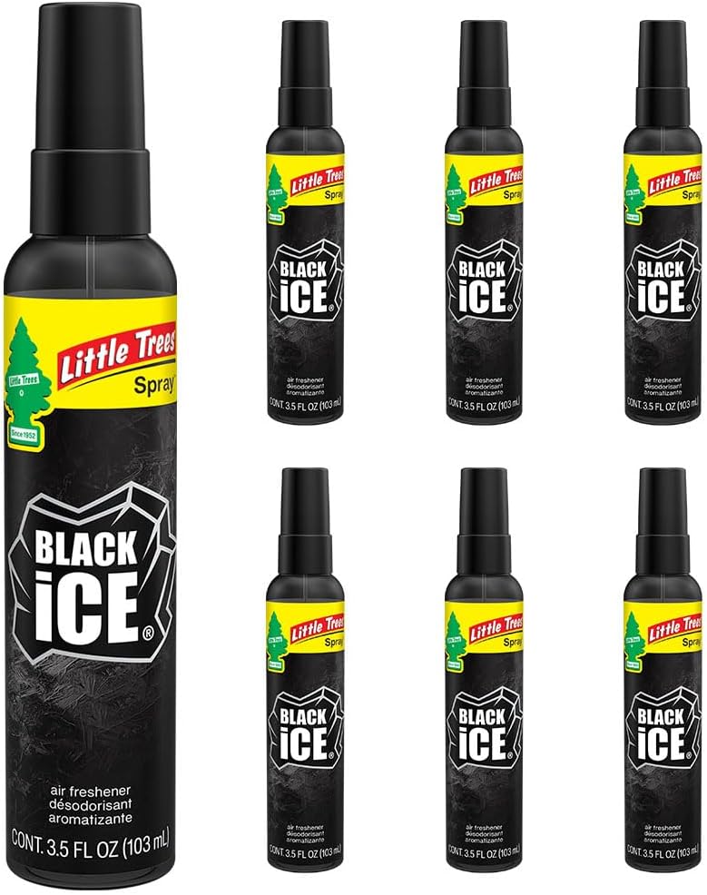 LITTLE TREES Car Air Freshener | Spray Provides a Long-Lasting Scent for Auto or Home | On-the-go Freshness | Black Ice, 6 Air Fresheners