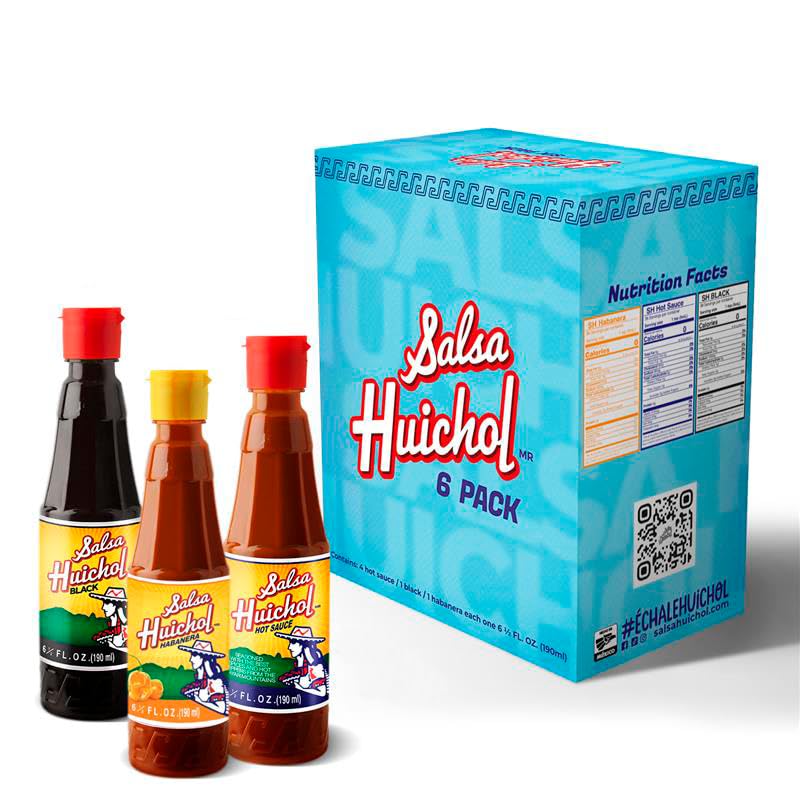 Salsa Huichol Mix Pack – Original, Negra, and Habanera – 6-Pack of 6.42 oz Bottles – Perfect for Tacos, Snacks & Seafood