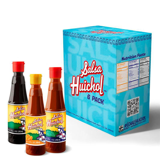 Salsa Huichol Mix Pack – Original, Negra, and Habanera – 6-Pack of 6.42 oz Bottles – Perfect for Tacos, Snacks & Seafood