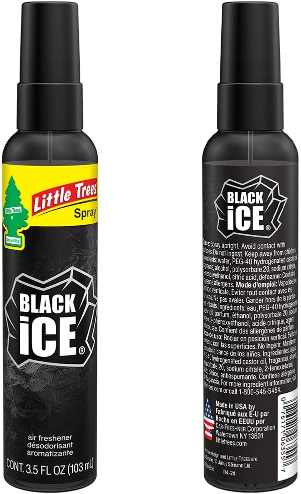 LITTLE TREES Car Air Freshener | Spray Provides a Long-Lasting Scent for Auto or Home | On-the-go Freshness | Black Ice, 6 Air Fresheners