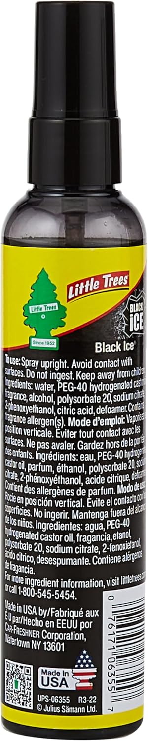 LITTLE TREES Car Air Freshener | Spray Provides a Long-Lasting Scent for Auto or Home | On-the-go Freshness | Black Ice, 6 Air Fresheners