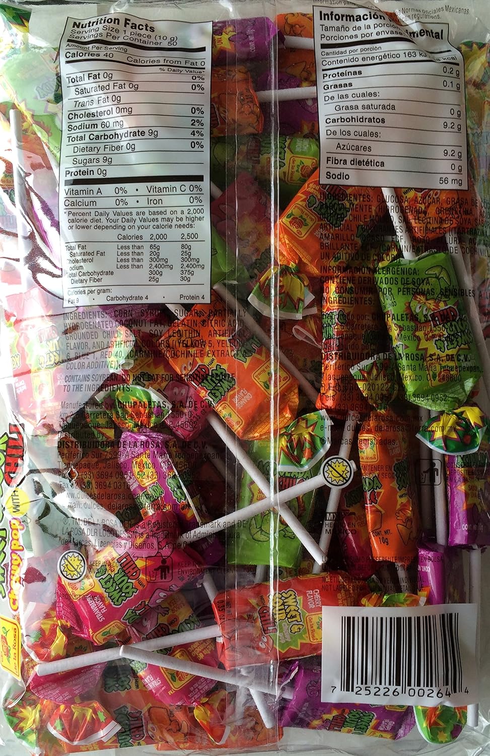 De la Rosa Sweet and Sour Chewy Pop with Chili 50 pcs And one spicy Gummy watermelon pop