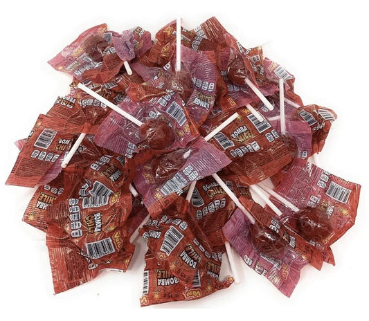 Mexican Candy Vero Lollipop Bomba Chile Strawberry Flavored & Chile Powder Filling 40 Pieces