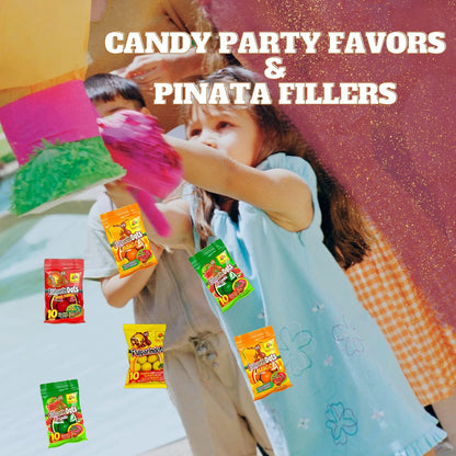 Sweetzo - Sweet and Spicy Pulparindo Mexican Candy, Colorful Bite Size Hard Shell with Tamarind Pulp Center, Individual Single Serving Bags, Hispanic Candies, Pack of 4