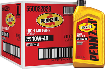 Pennzoil High Mileage 10W-40 Motor Oil, 1 Quart (6 Pack)