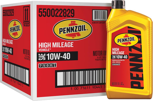 Pennzoil High Mileage 10W-40 Motor Oil, 1 Quart (6 Pack)