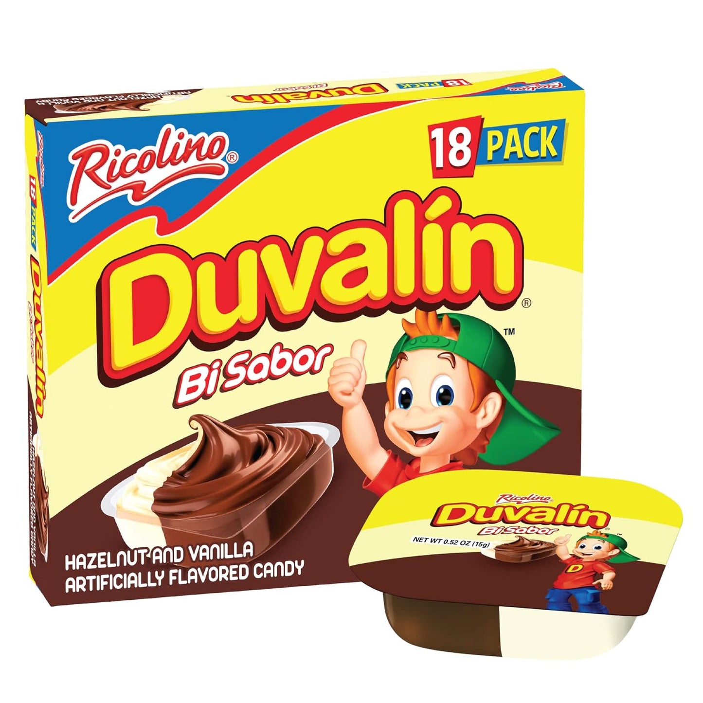 Ricolino Duvalin HV 18 ct Box, 0.52 oz Hazelnut & Vanilla Flavored Spread